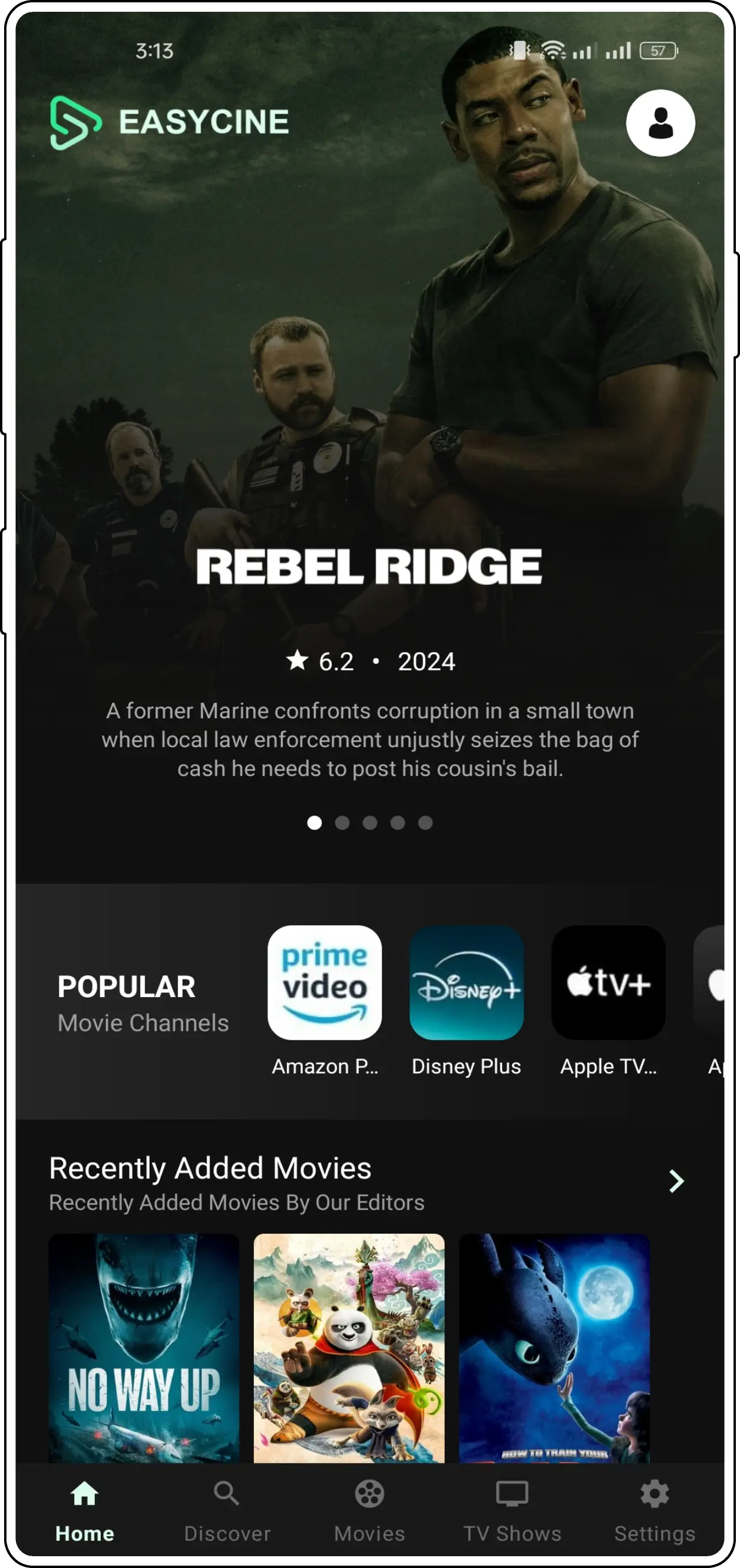 Easycine Android App home screen interface