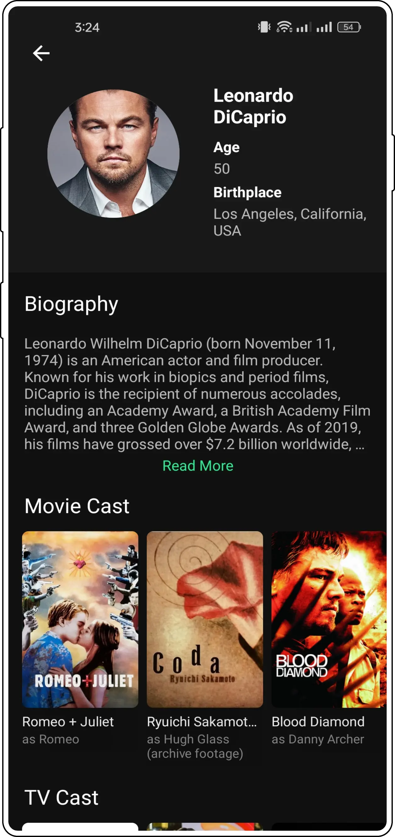 Easycine Android App cast and crew information
